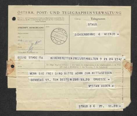 Telegram W. H. Auden to Herta Staub 1963-07-24Telegram W. H. Auden to Herta Staub 1963-07-24