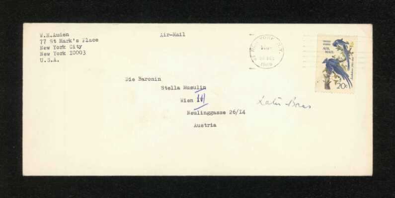 Autograph Letter Signed W. H. Auden to Stella Musulin 1968-12-29