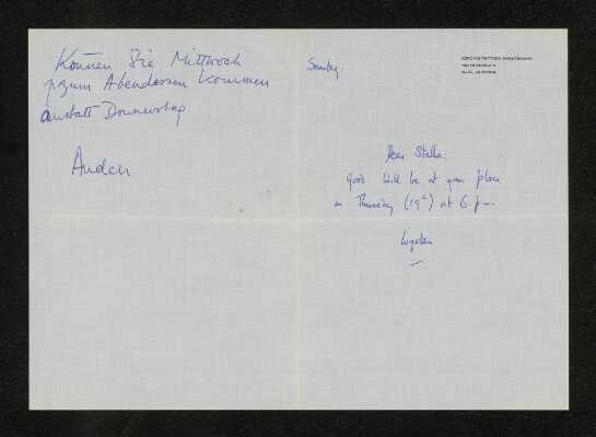 Autograph Letter Signed W. H. Auden to Stella Musulin 1960-07-22--1965-09-28
