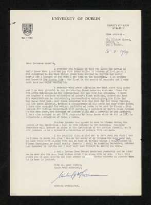 Typed Letter Signed Michael O'Sullivan to Stella Musulin 1984-05-31
