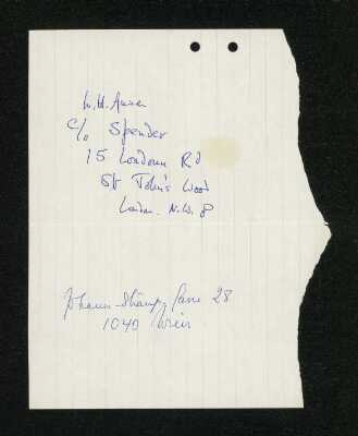 Autograph Notes W. H. Auden Stella Musulin 1959-06-01--1973-09-28