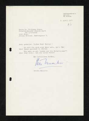 Typed Letter Signed Stella Musulin to Wolfgang Kraus 1977-04-05