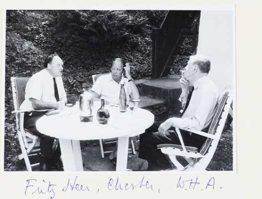 Photograph [Stella Musulin] of Friedrich Heer, Chester Kallman, and W. H. Auden 1969-05-28
