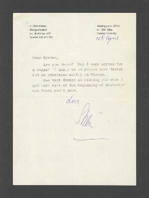 Typed Letter Signed Stella Musulin to W. H. Auden 1962-04-16--1973-04-16Bibliographic Essay and Review of Auden Studies